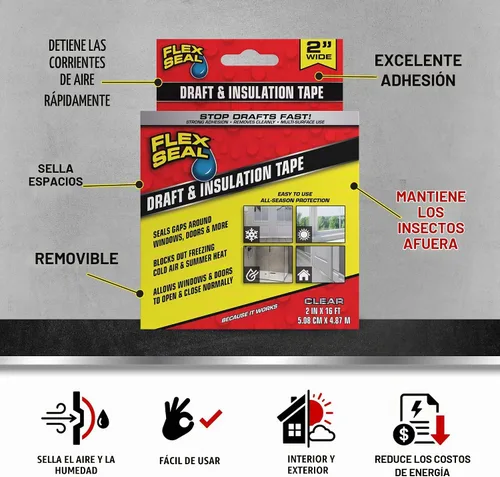 Vista 2 de Flex Seal Cinta de Sellado contra Corrientes de Aire y Aislamiento, Flexible, de Goma, Tira Resistente a la Intemperie para Ventanas, Puertas