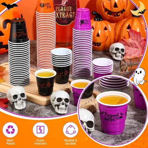 Vista 4 de Lounsweer 100 vasos de plástico para Halloween, vasos desechables de 2 onzas, mini vasos de fiesta de 2 onzas para despedida de soltera, cumpleaños