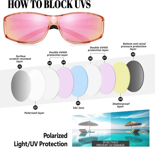Vista 62 de Polarized Sunglasses Fit Over Glasses for Women Men with UV400 Protection Over Wrap Around Sun Glasses