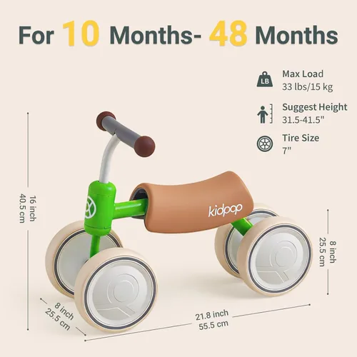 Vista 2 de kidpop Big BEE - Bicicleta de equilibrio para niños con vehículo de cuatro ruedas Verde oscuro