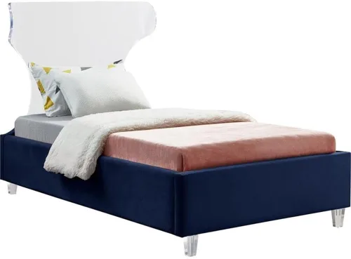 Vista 8 de Meridian Furniture Colección Ghost Modern Cama tapizada de terciopelo contemporánea con cabecera y patas acrílicas, tamaño individual, color negro