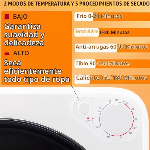 Vista 3 de Secadora de ropa portátil de 1.5 pies cúbicos, secadora de lavandería de carga frontal de secado rápido de 800W con 5 modos, mini secadora eléctrica