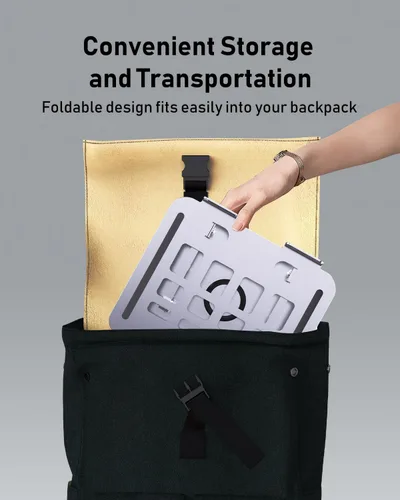 Vista 5 de Soporte para computadora portátil para escritorio, soporte ajustable giratorio para computadora, base de rotación de 360°, soporte ergonómico