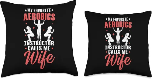 Vista 3 de Funny Aerobics Fitness Graphic & More Aerobics Instructor Calls Me Wife Fun Fitness Expert Graphic Throw Pillow, 16x16, Multicolor