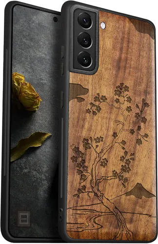 Vista 10 de Carveit Funda de madera para Galaxy S22 2022 [madera natural y TPU suave negro] a prueba de golpes, funda protectora de madera compatible