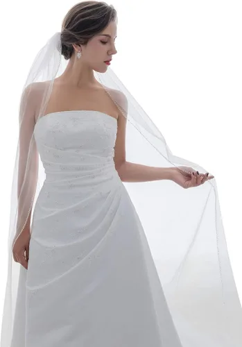 Vista 3 de SAMKY 1T 1 Tier Beaded Edge Wedding Veil Cathedral Length 108