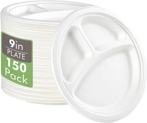 Vista 9 de Vplus Paquete de 200 platos de papel de 7 pulgadas, 100% compostables, desechables, resistentes y desechables, bagazo, natural, biodegradable