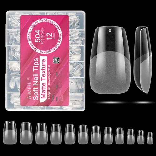 Vista 14 de AIMEILI 432 puntas de uñas postizas cortas de almendra, redondas, de cobertura completa, para extensión de uñas de remojo, uñas postizas acrílicas a