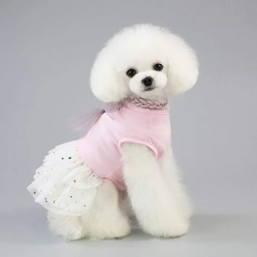 Vista 4 de Vestido de perro arnés para niña, ropa Yorkie para perros pequeños, vestidos para cachorros y niñas, vestido tutú pequeño