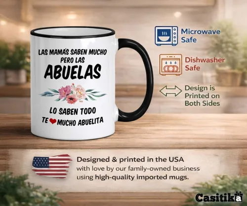 Vista 3 de Casitika Las Mamás Saben Mucho Pero Las Abuelas Lo Saben Todo. Taza de café Abuela – Regalo para la abuela española, divertida taza de cerámica