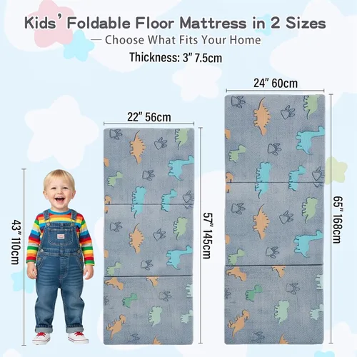 Vista 2 de Tiita Colchón de suelo plegable para niños - Tapete para siesta que brilla en la oscuridad con bolsa de almacenamiento, almohadilla de suelo