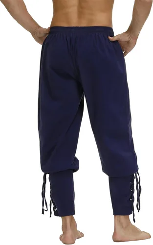 Vista 3 de Parlsdy Disfraz renacentista para hombre, pantalones vikingos, color marrón, mezcla moderna histórica, pantalones cargo talla XS, S, M, L, XL, 2XL