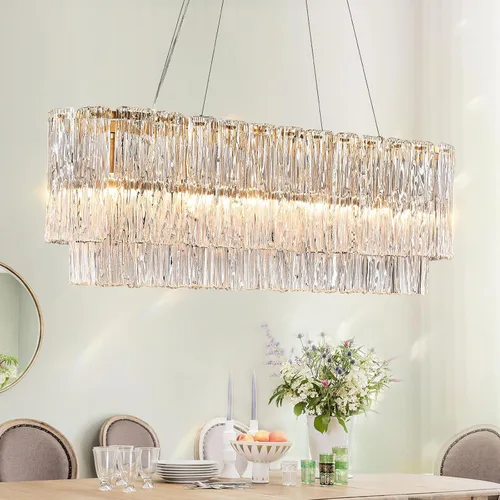 Vista 13 de CATINER Candelabro de cristal de 20 pulgadas, moderno, 6 luces, lámparas de tambor dorado, iluminación colgante de techo de lujo para entrada