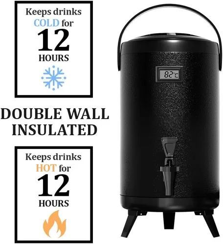Vista 2 de Dispensador aislado de bebidas frías y calientes de 3.2 galones, dispensador térmico de bebidas para agua caliente/fría, bebidas de chocolate
