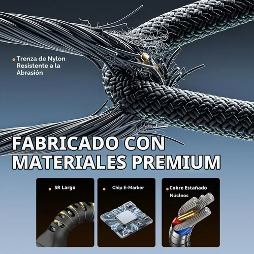 Vista 7 de Cable de extensión USB C largo de 20 pies, cable extensor USB3.2 tipo C de 20 Gbps/100 W, salida de video de 4K a 60 Hz, cable de carga trenzado