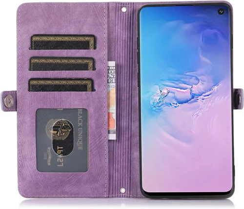 Vista 7 de Asuwish Funda de teléfono para Samsung Galaxy S10 con protector de pantalla de vidrio templado y correa cruzada para la muñeca de cuero con cierre