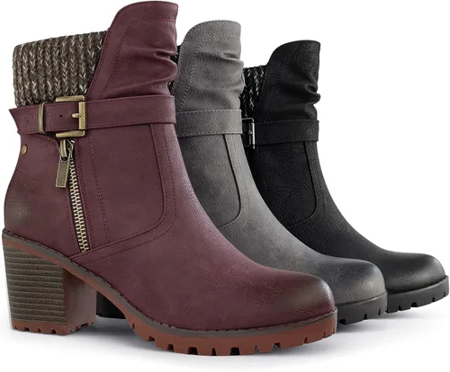 Vista 7 de Hawkwell Botines de tacón grueso con cremallera para mujer, Negro, 0
