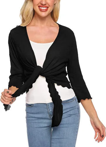 Vista 5 de SATINIOR Cárdigan de nudo bolero transparente para mujer, ligero con mangas de encaje 34