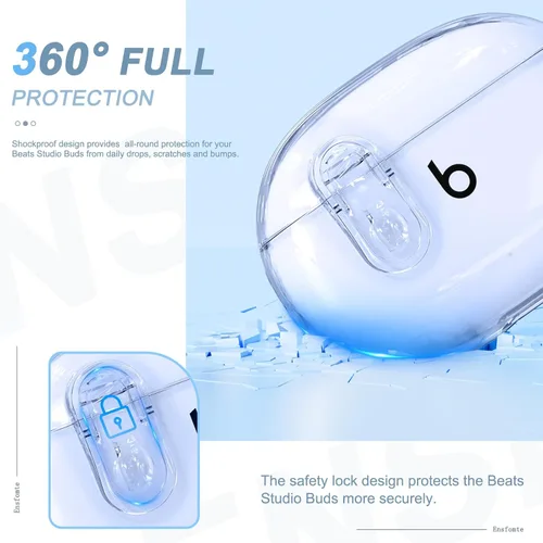 Vista 4 de Compatible con Beats Studio Buds/Studio Buds Plus Funda transparente 2021/2023 con clip de bloqueo para hombre con kit de limpieza, funda protectora