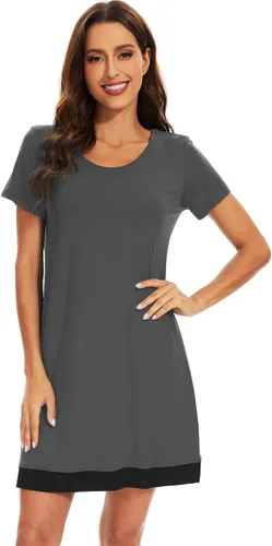Vista 18 de WiWi - Camisón de viscosa de bambú para mujer, manga corta, con cuello en V, ropa de dormir, tallas grandes, S-4X, A-aqua
