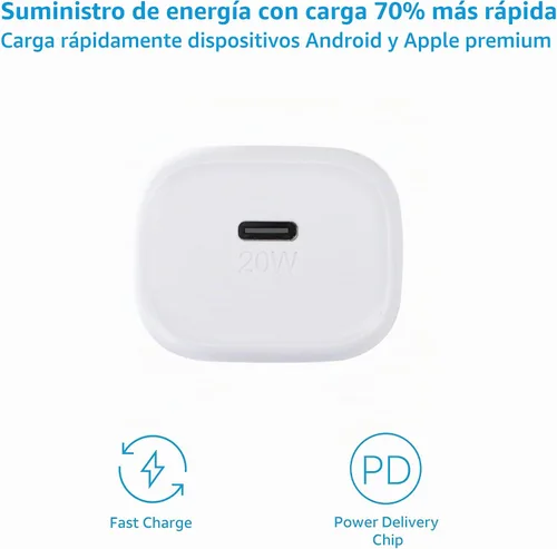 Vista 5 de AT&T Cargador de pared USB-C Adaptador de corriente de carga rápida, puntas plegables para viajes, compatible con iPhone, iPad, Samsung Galaxy 20W
