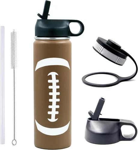 Vista 13 de Botella de agua de béisbol de 18 onzas, botella deportiva de boca ancha, vaso de viaje de metal con 2 tapas, botellas de agua aisladas al vacío