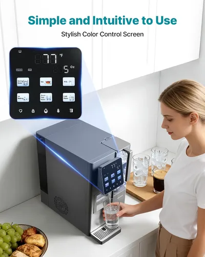 Vista 6 de VEVOR Dispensador de filtro de agua para máquina de hielo, máquina de hacer hielo de encimera 4 en 1 con temperatura ambiente, agua fría y caliente