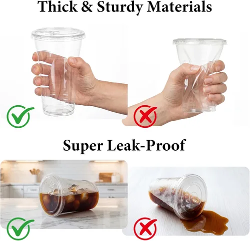 Vista 3 de Paquete de 25 vasos de plástico transparente de 16 onzas con tapas para sorber, sin BPA, aptos para alimentos, desechables, tazas de café helado