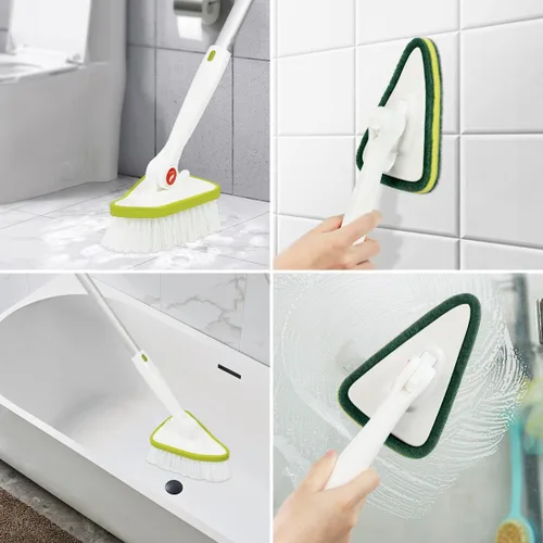 Vista 9 de CQT - Cepillo de limpieza de baño 2 en 1 con mango largo extensible de 48 pulgadas, cepillo desmontable 2 cabezales de limpieza y 2 cabezales