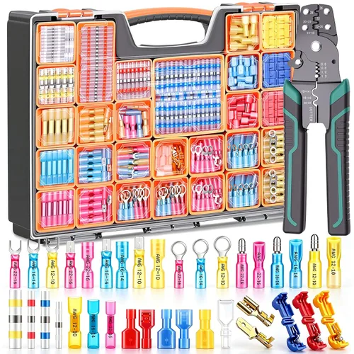 Vista 10 de Tnisesm Kit de conector de cable de 1100 piezas con herramienta de prensado, terminales de cable eléctrico con aislamiento de cobre, anillo, tope