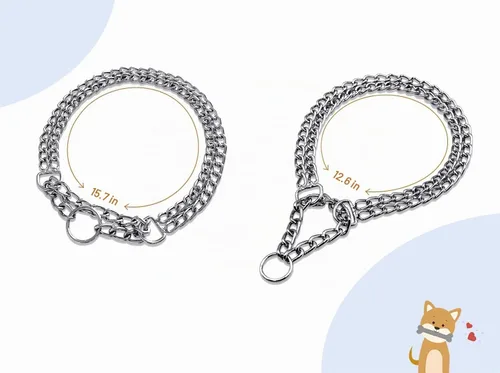 Vista 6 de Collar de cadena para perro, Martingala de metal, antimasticación, a prueba de masticación, chapado en cromo, doble eslabón para perros pequeños