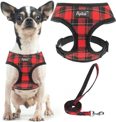 Vista 92 de PUPTECK Juego de arnés y correa de malla suave para perro, cachorro y gato, cómodo chaleco acolchado sin tirones, azul Pascua, S