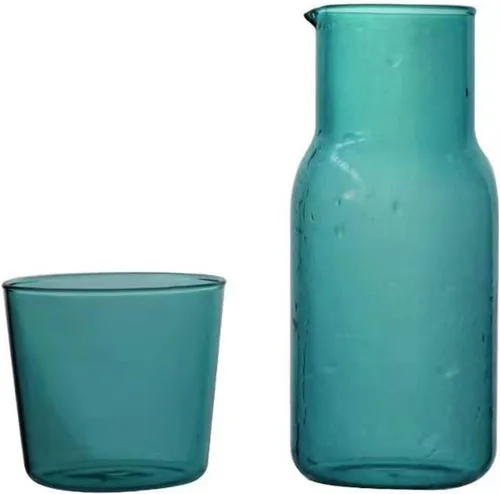 Vista 13 de Juego de jarras de agua de vidrio para mesita de noche con taza, jarra de vidrio con tapa para enjuague bucal para dormitorio, baño, jugo, vino