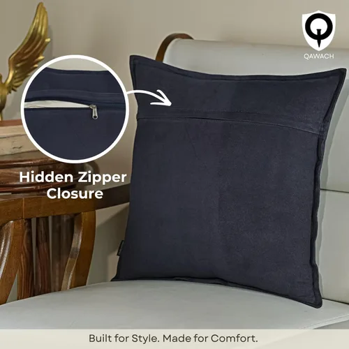 Vista 6 de Lambskin Leather Suede Pillow Cover - Decorative Sofa Cushion Case - Throw Covers for Living Room & Bedroom, 22" x 22" - Blue Box Pack of 2