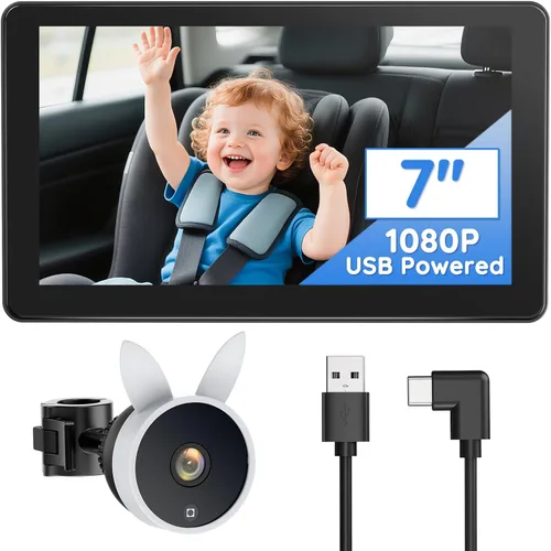 Vista 9 de Babyvue BV4 - Monitor de coche de bebé de 7 pulgadas, pantalla grande IPS 1080P con alimentación USB Plug & Play, monitor de asiento de automóvil