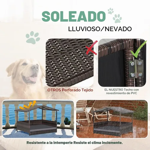 Vista 3 de Casa de cama de mimbre para perros, casas para perros de ratán de polietileno de alta densidad para interiores y exteriores, casa para mascotas