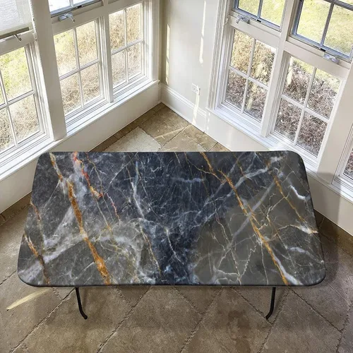Vista 19 de XISUNYA Mantel de poliéster elástico ajustable con diseño de mármol, 24 x 36 pulgadas, mantel rectangular para mesa plegable de 3 pies, tonos