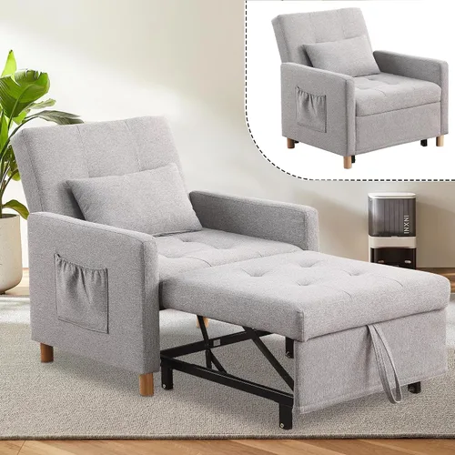 Vista 11 de Sofá cama convertible 3 en 1, silla convertible multifuncional, tela de peluche suave para sala de estar, apartamento, oficina Negro&blanco