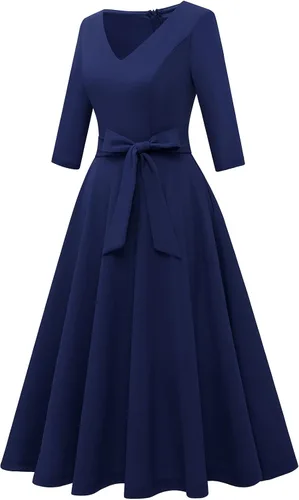 Vista 5 de Bbonlinedress Vestido de té vintage casual para mujer, vestido de cóctel, graduación, vestido de iglesia, cuello en V, mangas 34