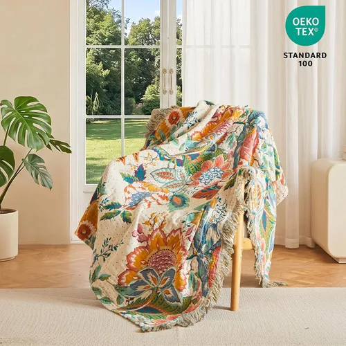 Vista 56 de MSGKV - Manta bohemia/primaveral de algodón para sofá y sala de estar, de gasa acogedora, de 50 x 60 pulgadas 50"x60" Cotton Throw, Woven Bird