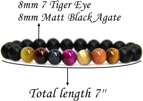Vista 78 de Amandastone Pulsera elástica de cuentas redondas de 0.315 in con piedras preciosas naturales de 7 pulgadas