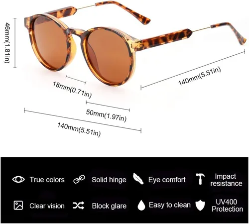Vista 3 de Lentes de sol polarizados para mujer, estilo retro, redondos, estilo vintage