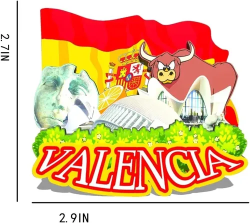 Vista 3 de Imán de madera para nevera, diseño 3D de España, Valencia, recuerdos coleccionables, decoración hecha a mano, 88