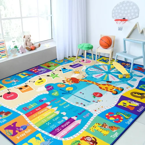 Vista 17 de Chicrug Alfombra educativa para niños de 3 x 5 pies para sala de juegos, TPR antideslizante para niños, alfombra de aula para aprender animales ABC