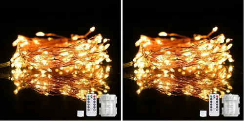 Vista 10 de Dailyart - Cadena de luces LED de 6 pies con 120 microestrellas, funciona con pilas, impermeable, alambre de cobre verde oscuro, para guirnalda