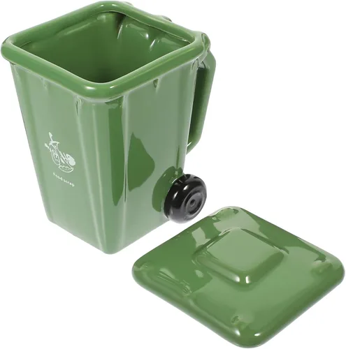 Vista 10 de Divertida taza de basura taza de café de porcelana con cubierta de asa Contenedor de basura novedoso Taza de cerámica Taza de té de porcelana Taza