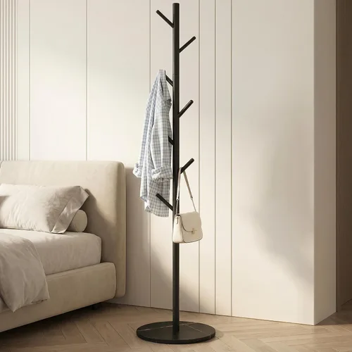 Vista 9 de Perchero independiente con 7 ganchos, moderno árbol de pasillo de 3 alturas ajustables, soporte de gancho de metal resistente con base para entrada