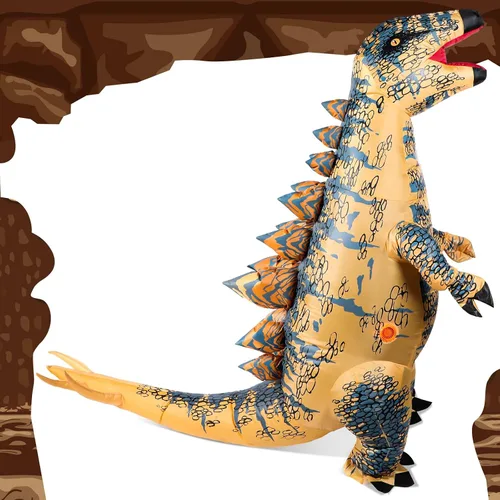 Vista 5 de Suhine Disfraz inflable de dinosaurio de Halloween, disfraz inflable de tiranosaurio, fiesta de cosplay