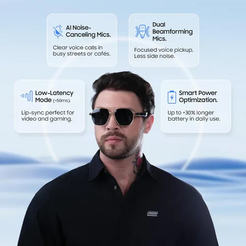 Vista 4 de LIMU Gafas de sol inteligentes Gen 5 AI – Gafas de sol inteligentes de diseño alemán con intérprete de IA en tiempo real, audio Bluetooth de oreja