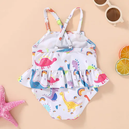 Vista 3 de Bebé Niña Sandía Traje De Baño Dinosaurio Limón Sin Espalda Traje De Baño Infantil Halter